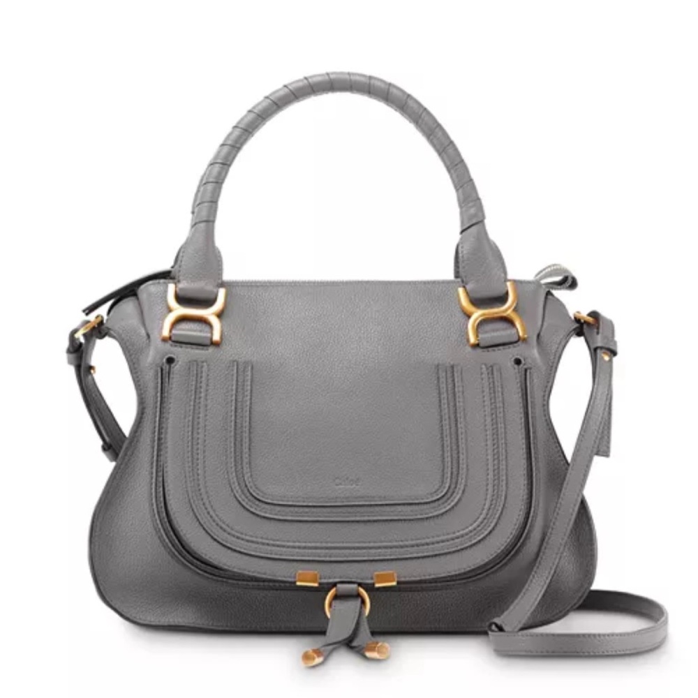 Chloe Marcie Medium Leather Satchel cashmere gray/gold